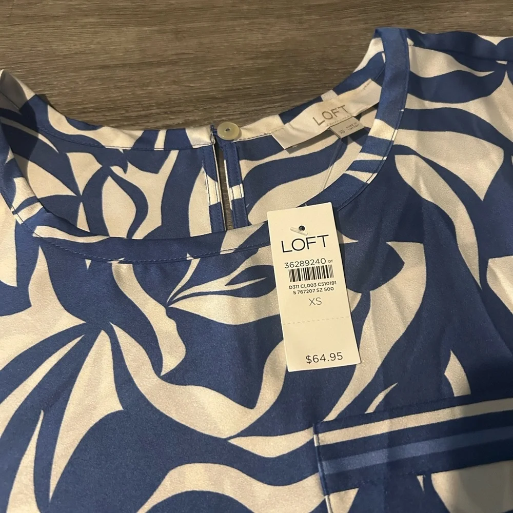 LOFT Navy and White Abstract Blouse